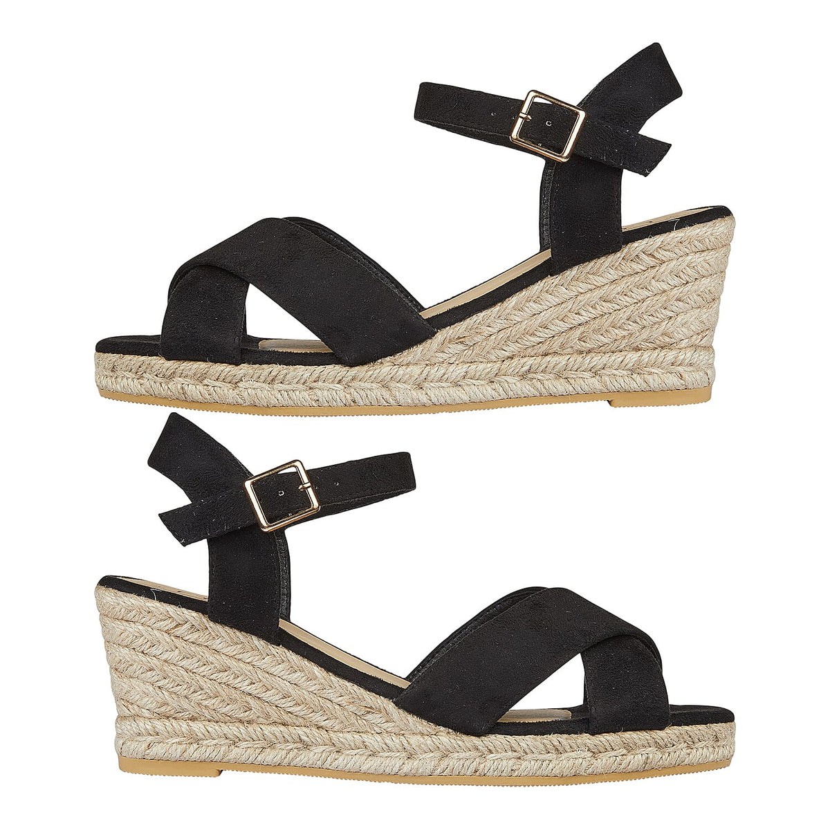 Shoes by Emma Ladies MALIBU Hessian Wedge Sandal with Cross Over Front and Buckle (Size 5) - Black 7816857 2