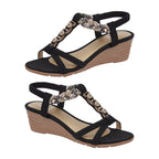 Shoes by Emma Ladies ST VINCENT Lightweight Wedge Sandal with Plaited Material and Diamante Trim (Size 6) - Black