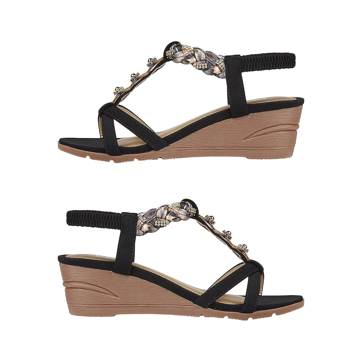 Shoes by Emma Ladies ST VINCENT Lightweight Wedge Sandal with Plaited Material and Diamante Trim (Size 6) - Black 7816820 2