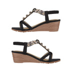 Shoes by Emma Ladies ST VINCENT Lightweight Wedge Sandal with Plaited Material and Diamante Trim (Size 6) - Black