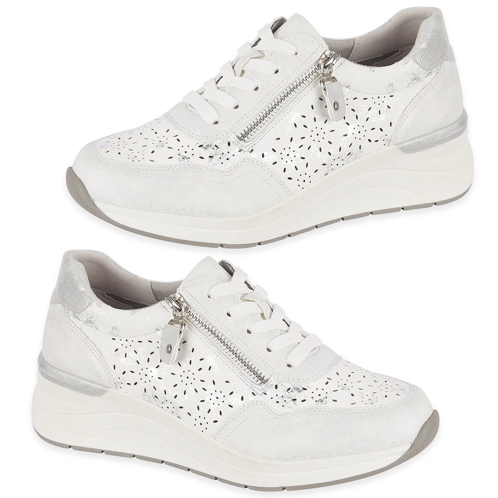 Shoreditch Womens Metallic Wedge Lace Up Sneakers With Side Zip (Size 4) - White