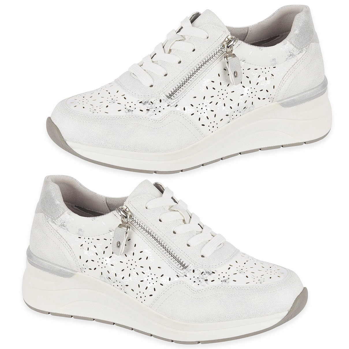 Shoreditch Womens Metallic Wedge Lace Up Sneakers With Side Zip (Size 4) - White 8419453 0