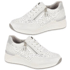 Shoreditch Womens Metallic Wedge Lace Up Sneakers With Side Zip (Size 4) - White