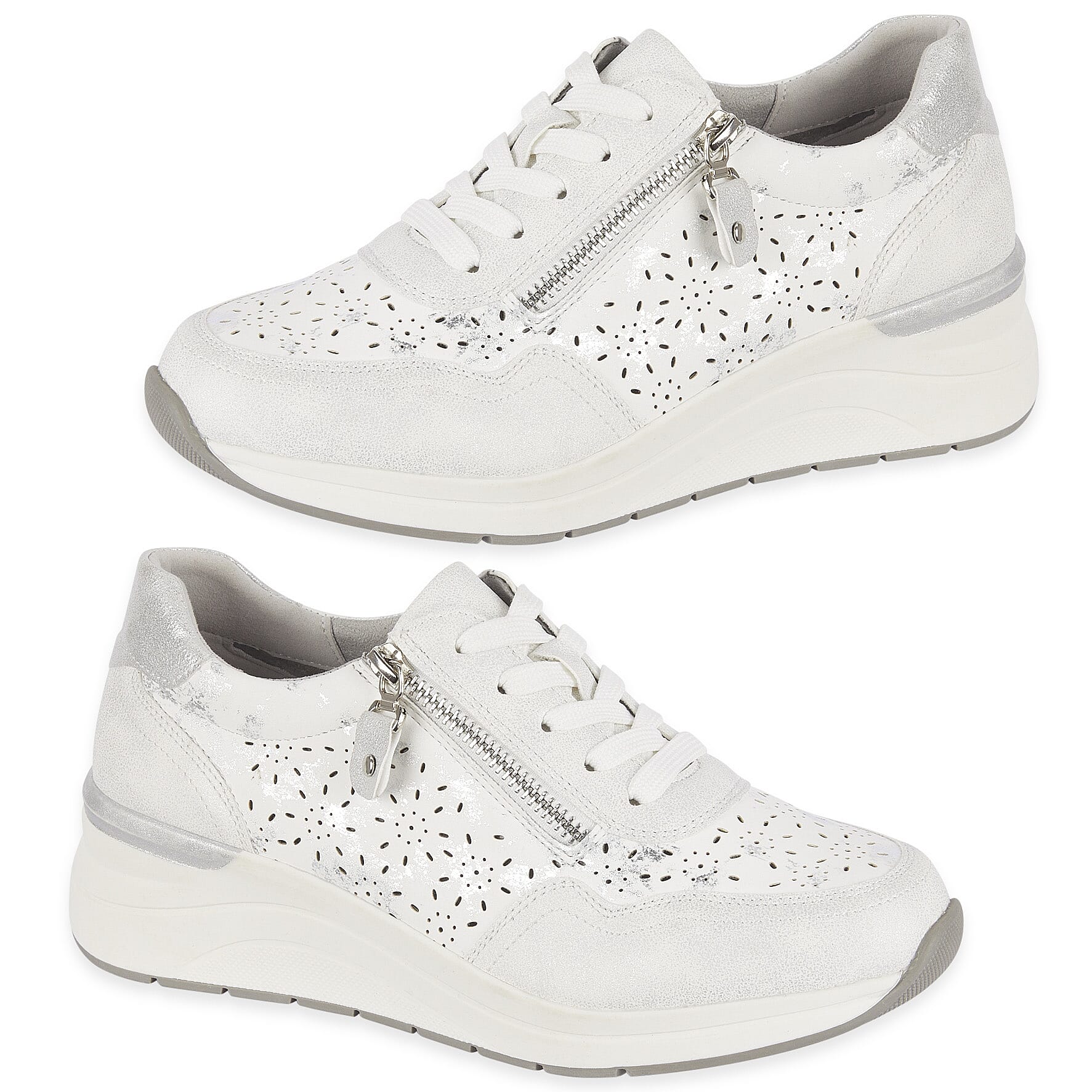 Shoreditch Womens Metallic Wedge Lace Up Sneakers With Side Zip (Size 4) - White 8419453 0