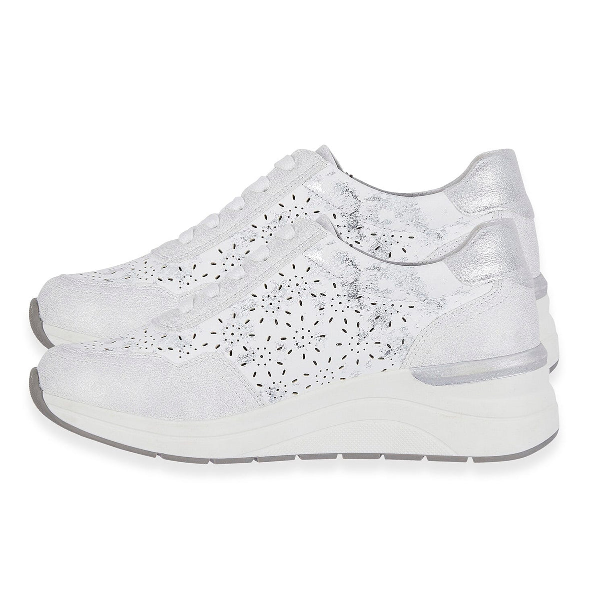 Shoreditch Womens Metallic Wedge Lace Up Sneakers With Side Zip (Size 4) - White 8419453 1