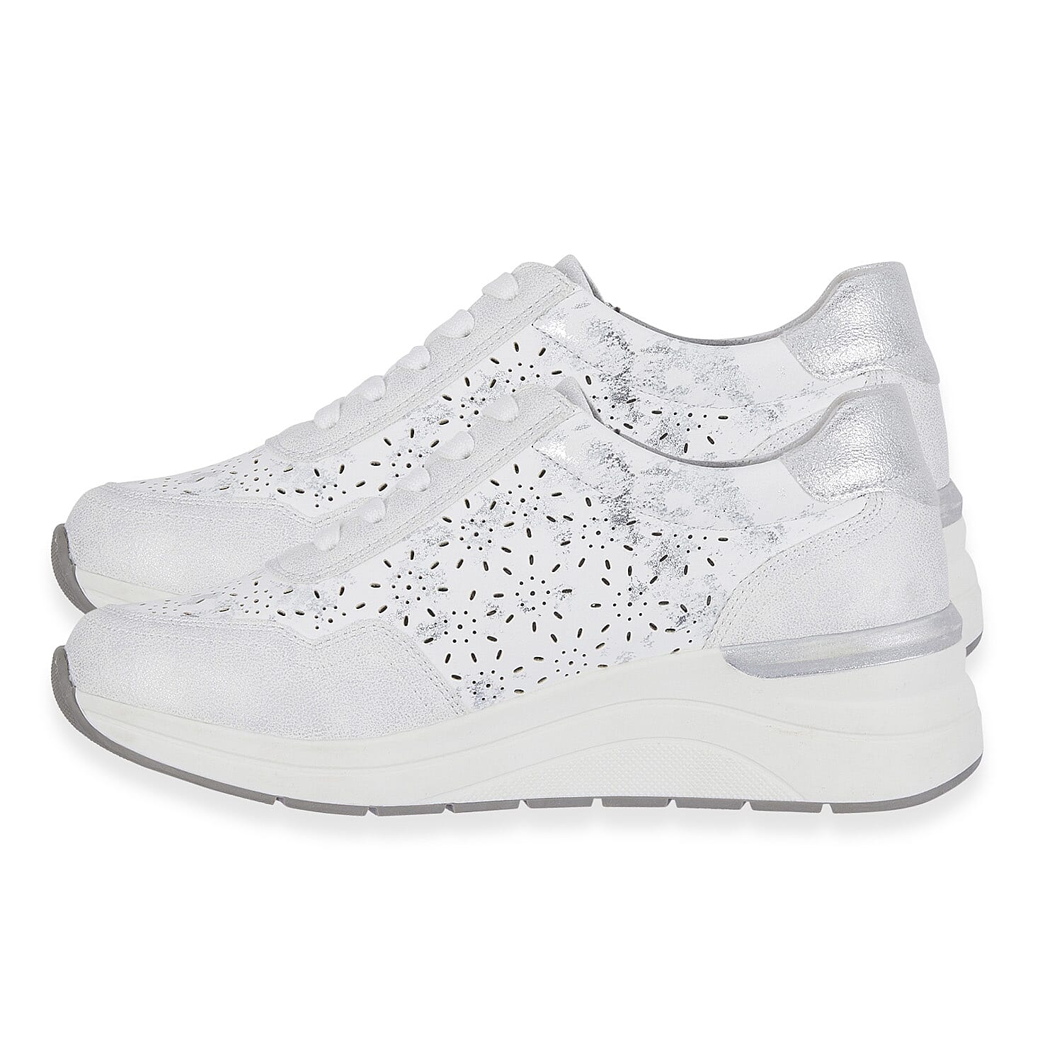 Shoreditch Womens Metallic Wedge Lace Up Sneakers With Side Zip (Size 4) - White 8419453 1