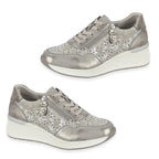 Shoreditch Womens Metallic Wedge Lace Up Sneakers With Side Zip (Size 4) - Pewter