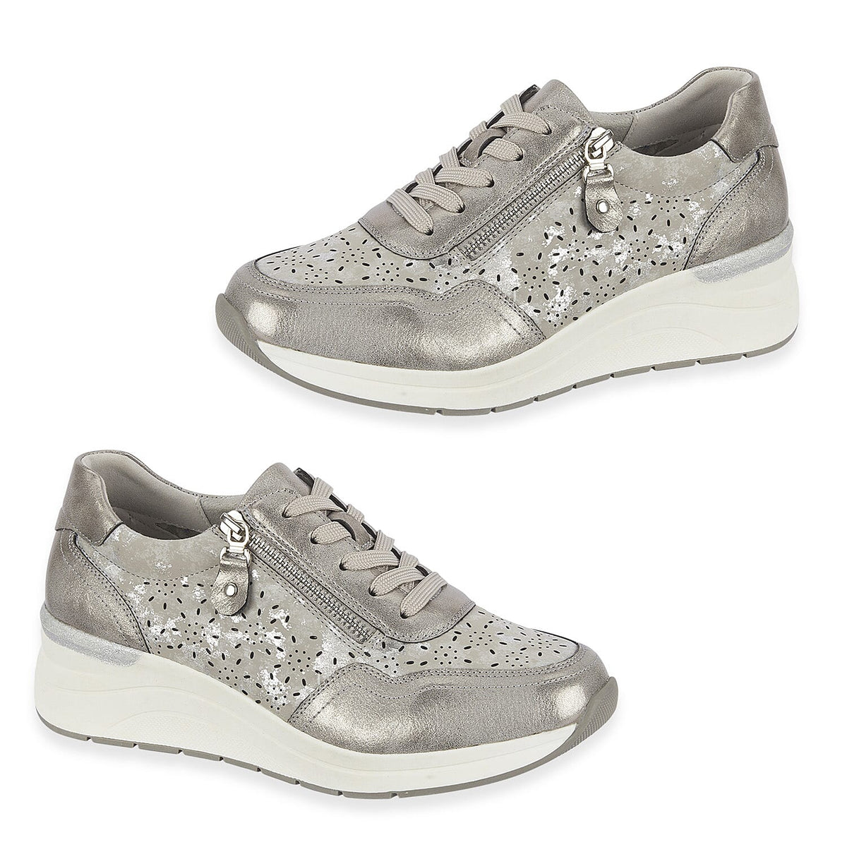 Shoreditch Womens Metallic Wedge Lace Up Sneakers With Side Zip (Size 4) - Pewter V32526337 0