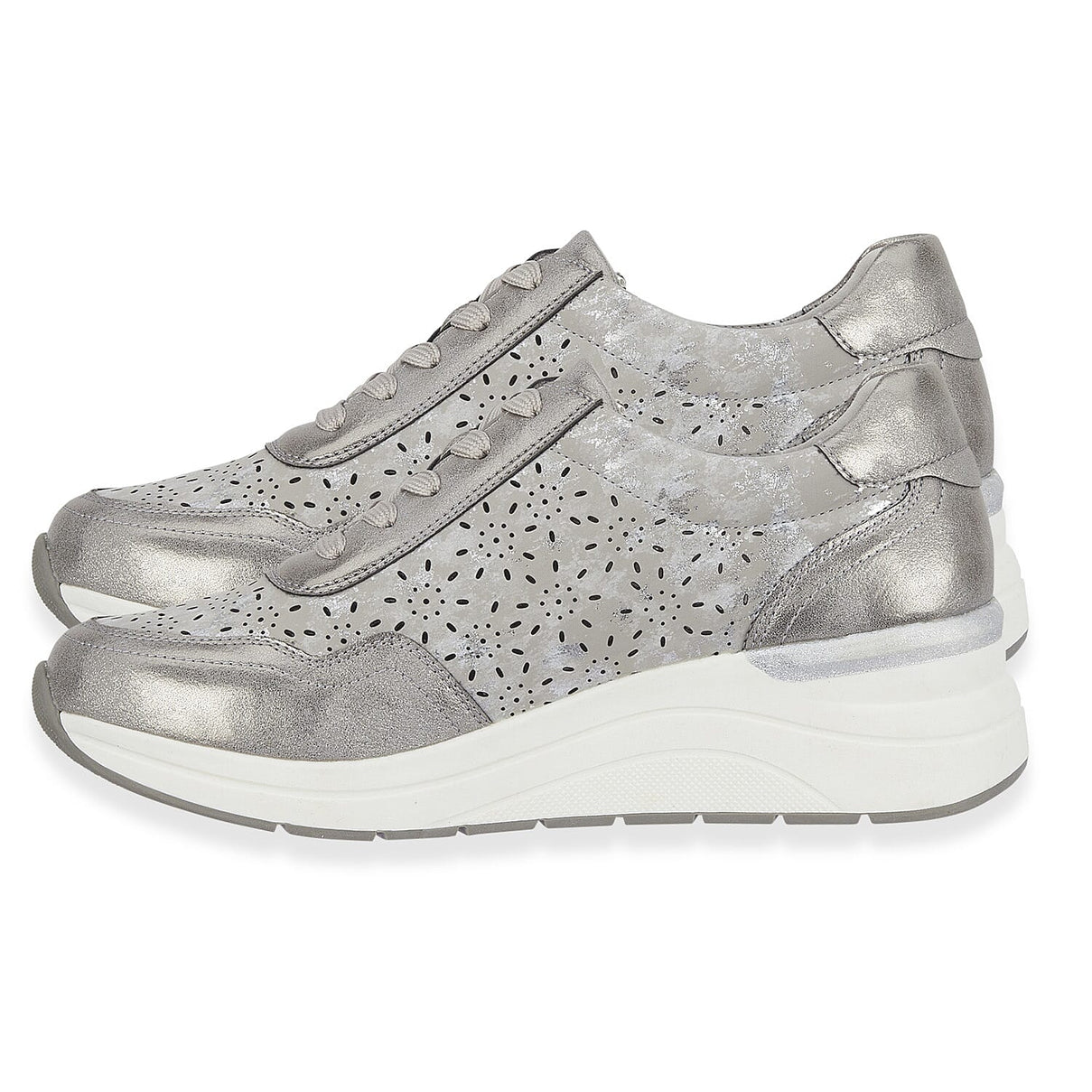 Shoreditch Womens Metallic Wedge Lace Up Sneakers With Side Zip (Size 4) - Pewter V32526337 1