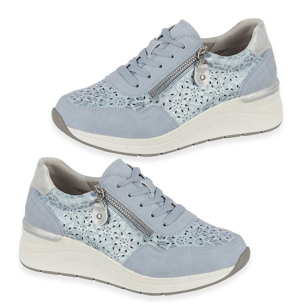 Shoreditch Womens Metallic Wedge Lace Up Sneakers With Side Zip (Size 4) - Blue V32583074 0