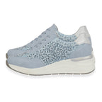 Shoreditch Womens Metallic Wedge Lace Up Sneakers With Side Zip (Size 4) - Blue