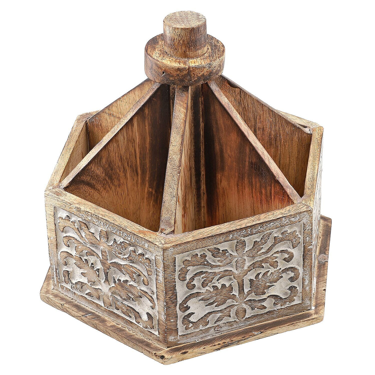 Handcarved Multipurpose Mango Wood Spinner Organizer (Size 24x22x21 cm) 7625024 0