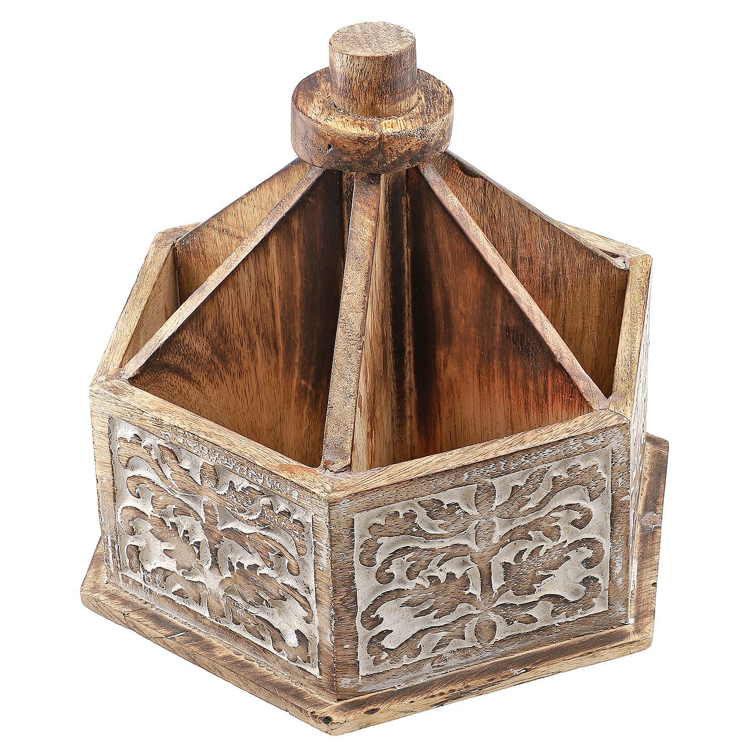Handcarved Multipurpose Mango Wood Spinner Organizer (Size 24x22x21 cm) 7625024 0