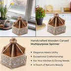 Handcarved Mango Wood Multipurpose Spinner Organizer (Size 24x22x21 cm)