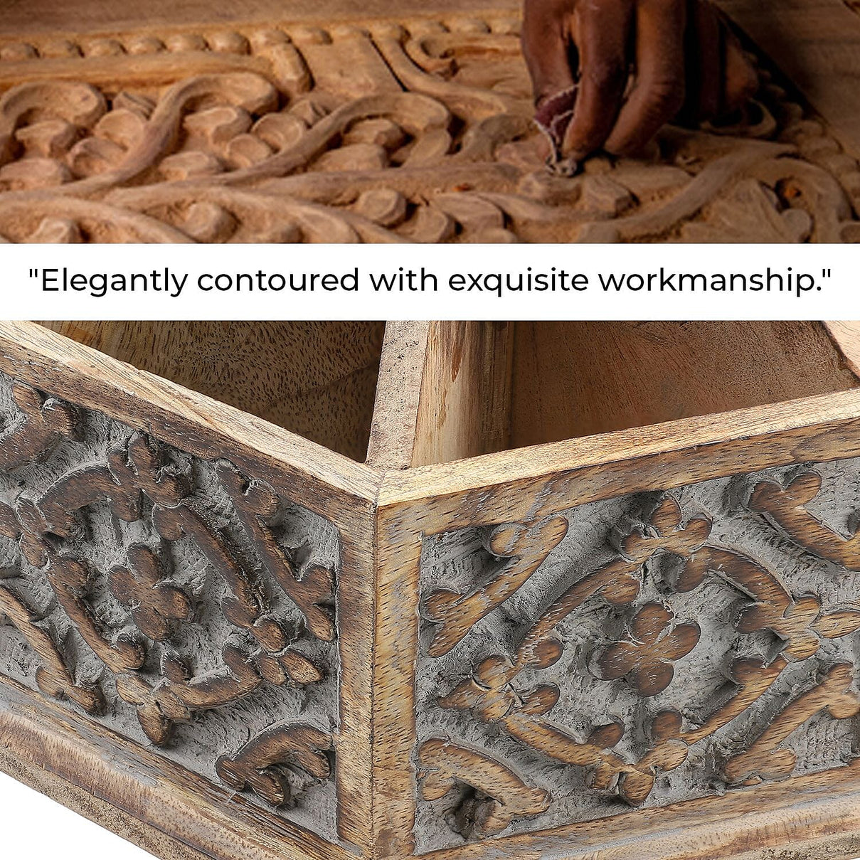 Handcarved Multipurpose Mango Wood Spinner Organizer (Size 24x22x21 cm) 7583467 3