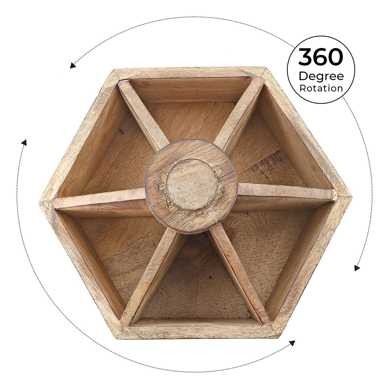Handcarved Multipurpose Mango Wood Spinner Organizer (Size 24x22x21 cm) 7583467 5
