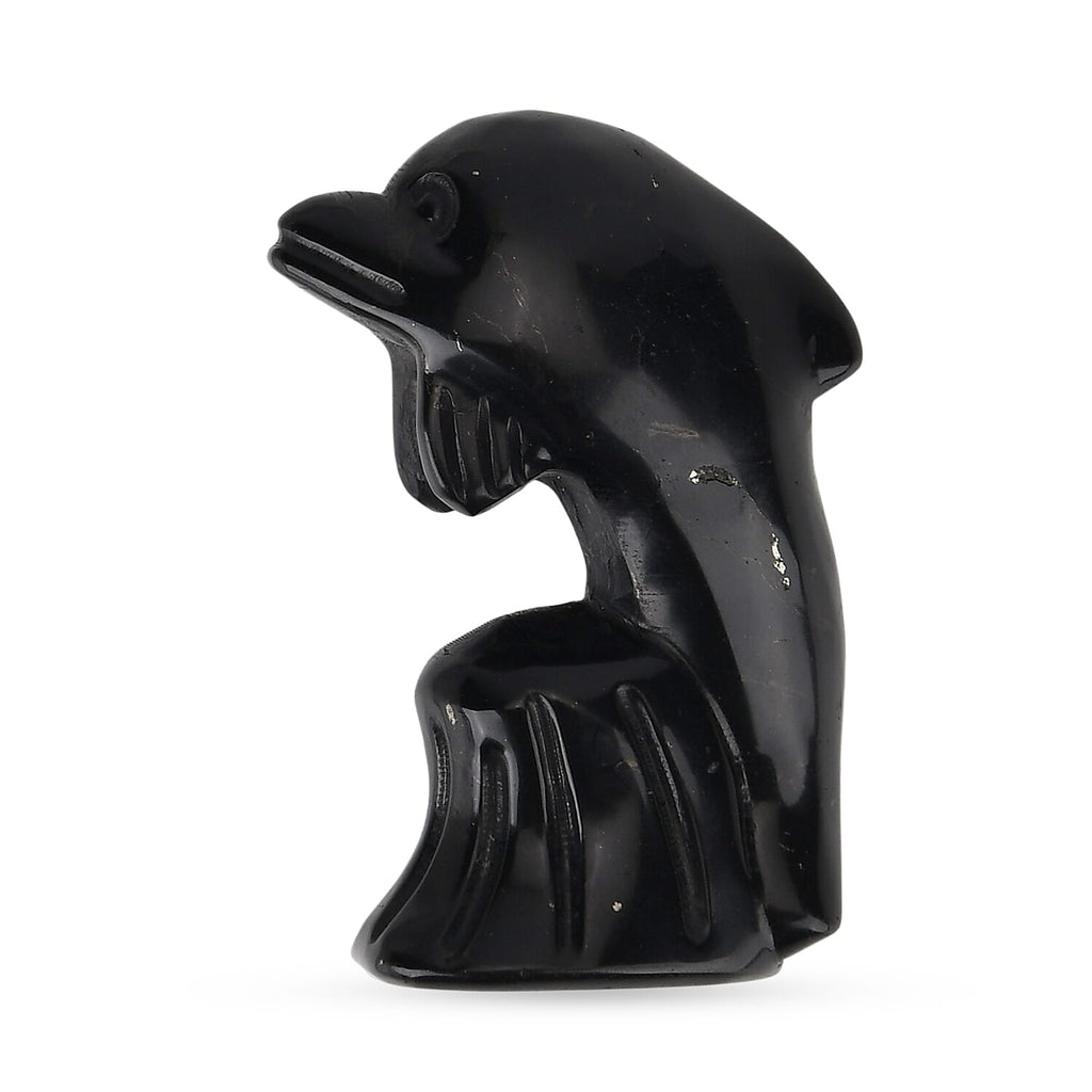 Carving Dolphin Shungite Anthraxolite with Quartz (75 mm) - Black