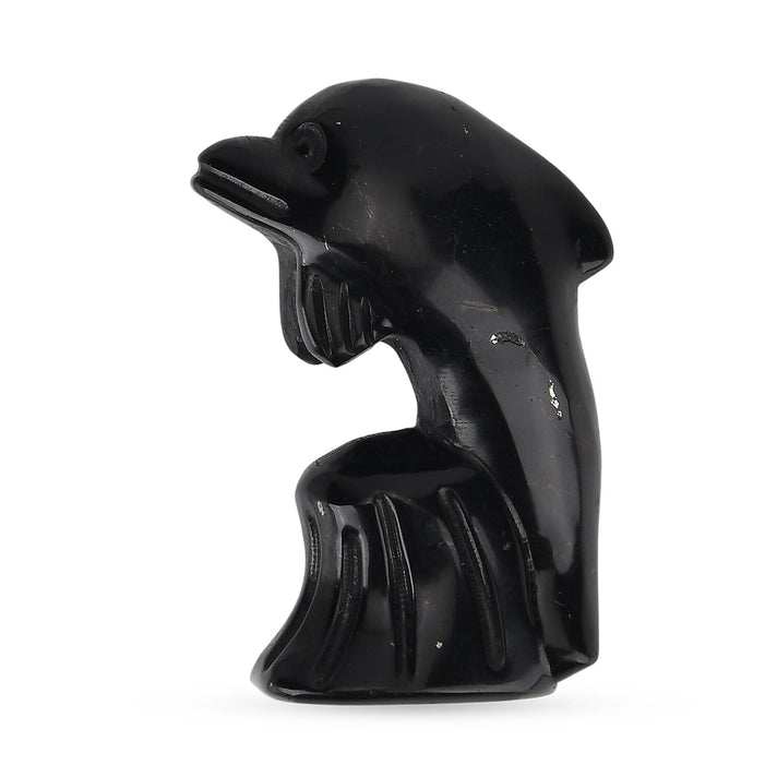 Carving Dolphin Shungite Anthraxolite with Quartz (75 mm) - Black 8430222 1