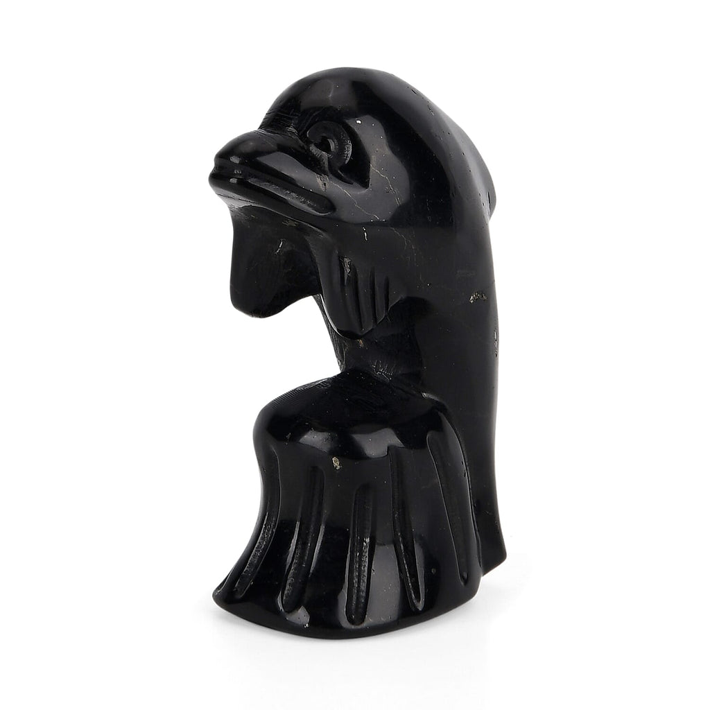 Carving Dolphin Shungite Anthraxolite with Quartz (75 mm) - Black
