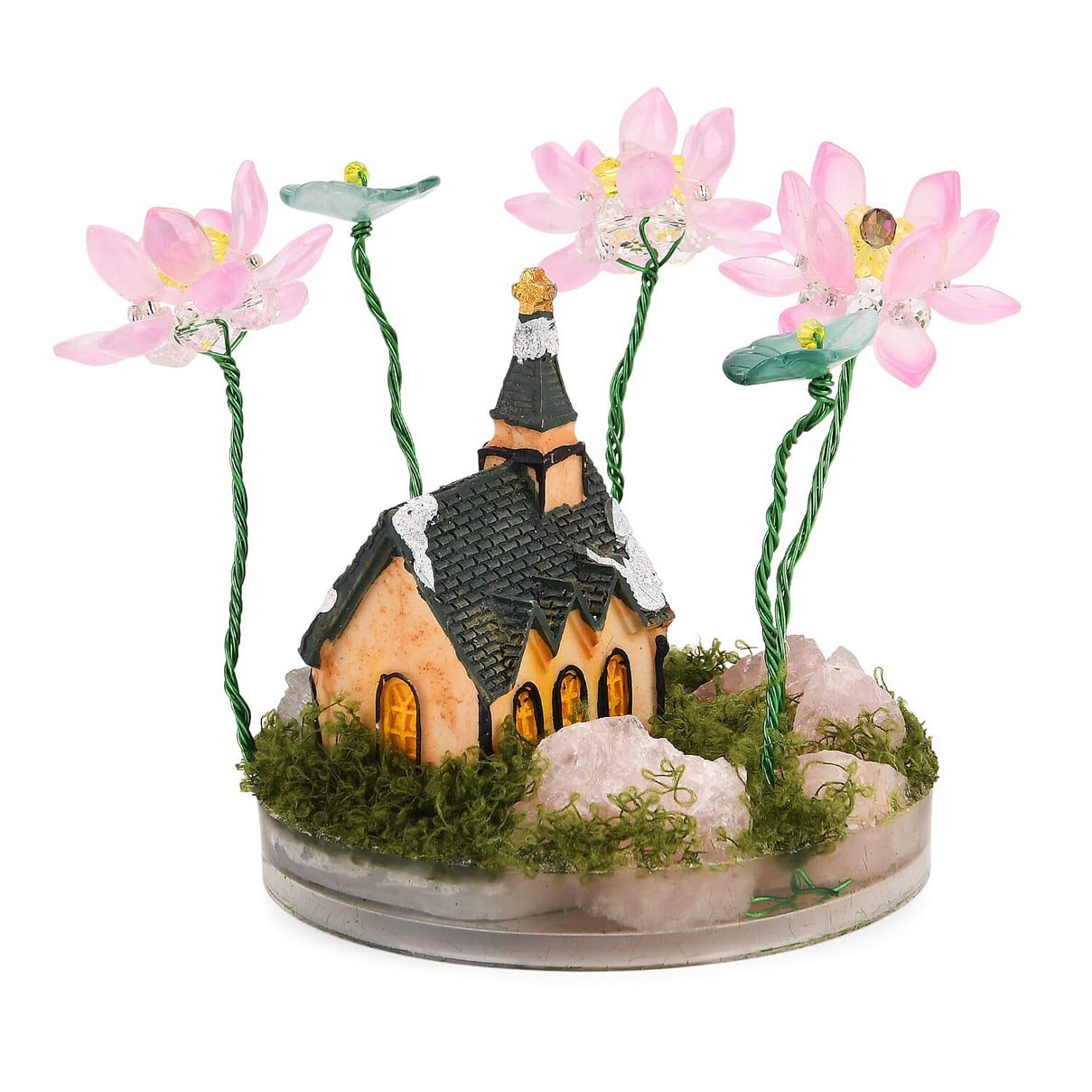 Lotus Flower with House Ornament (10 cm) - Green &amp; Pink 8224515 0