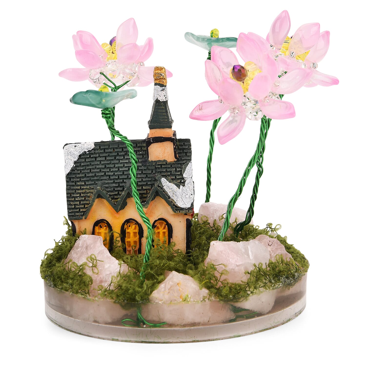 Lotus Flower with House Ornament (10 cm) - Green &amp; Pink 8224515 4