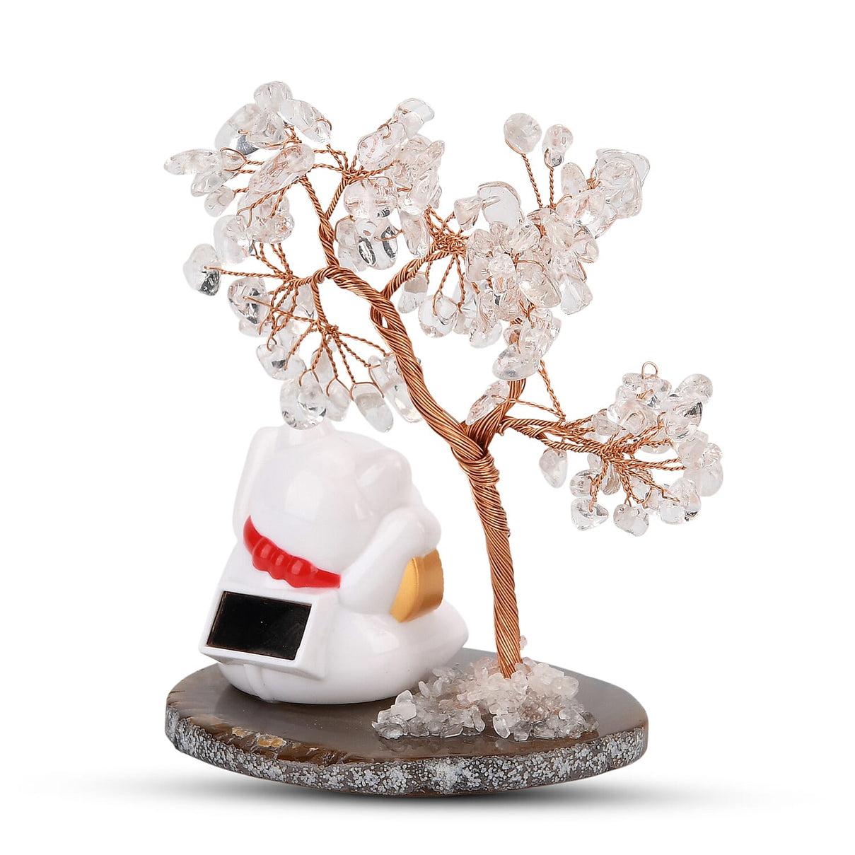 Showpiece Collection - Hand Set White Quartz Tree With Solar Lucky Maneki Neko Money Cat Figure on Agate Base 8310041 4