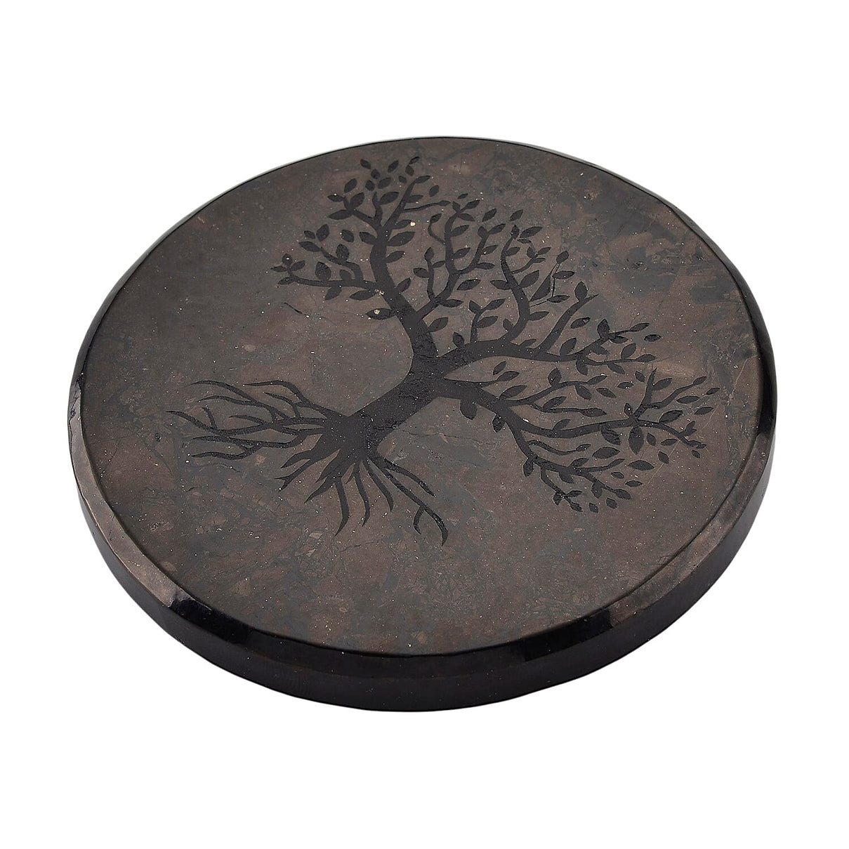 Natural Shungite Life Of Tree Embossed Round Tile 900.00 Ct. 8245285 3