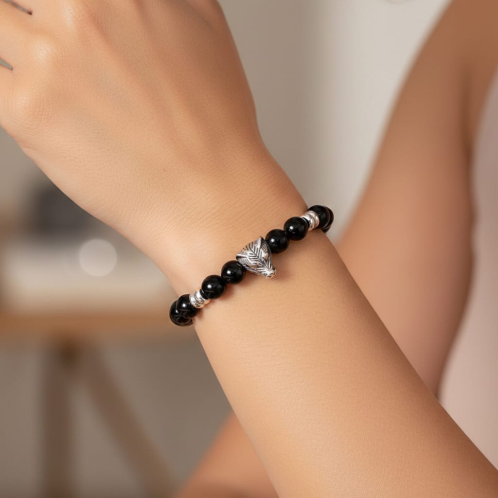 Natural Shungite Wolf Charm Adjustable Bracelet 75.00 Ct.