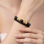 Shungite Bracelet with Braided Leather Strap (Size - 8)