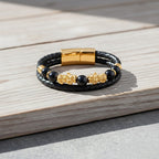 Shungite Bracelet with Braided Leather Strap (Size - 8)