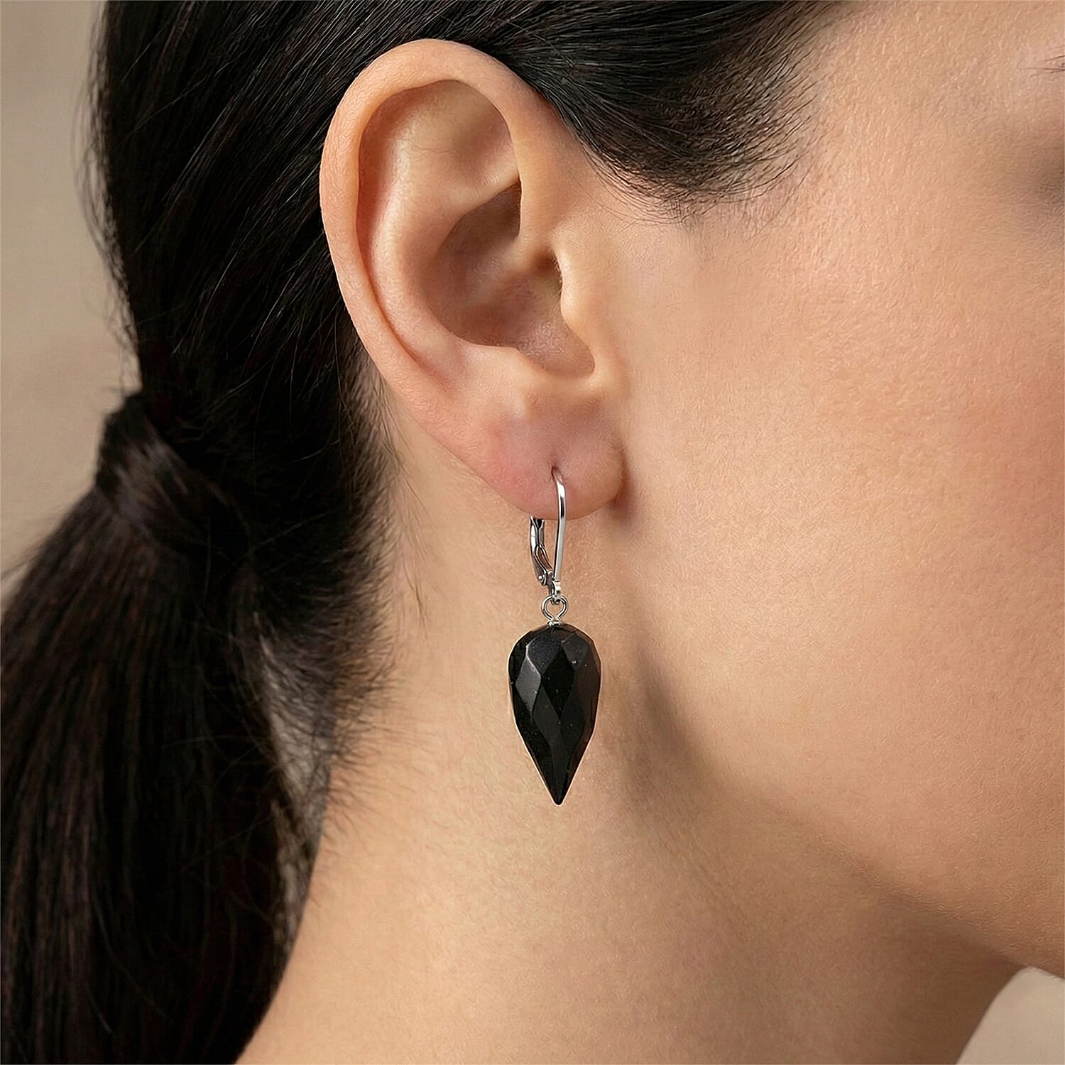 Natural Shungite Faceted Drop Earrings with Lever Back 65.00 Ct. 8433839 2