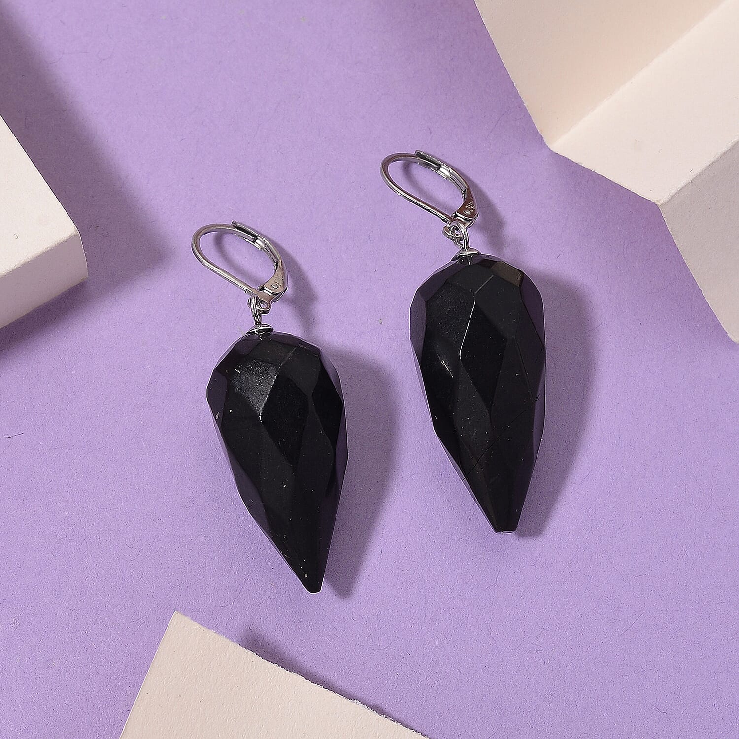 Natural Shungite Faceted Drop Earrings with Lever Back 65.00 Ct. 8433839 3