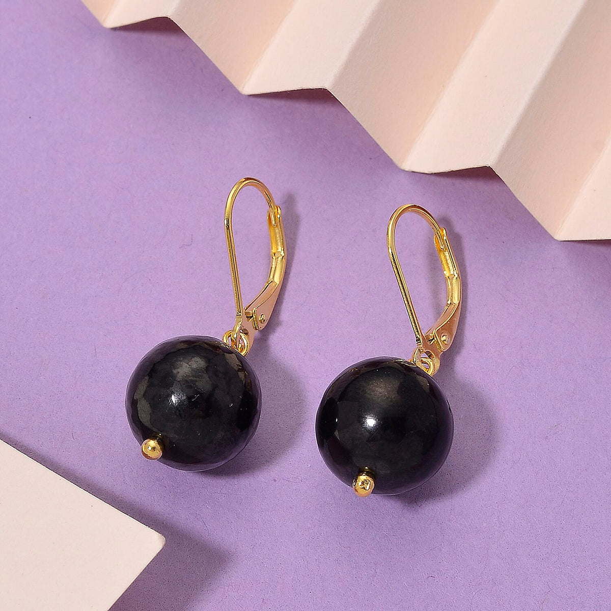 Natural Shungite Dangle Earring with Lever Back in Yellow Gold Plated Sterling Silver 20.00 Ct. 8233639 2
