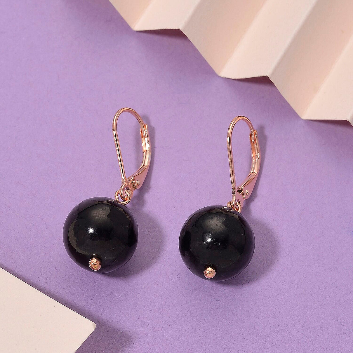 Shungite Dangle Earring with Lever Back in Rose Gold Plated Sterling Silver 20.00 Ct. 8233641 2
