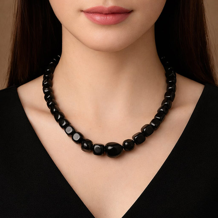 Natural Shungite Beads Necklace with Magnetic Lock (Size - 20) 500.00 Ct. 8480278 2