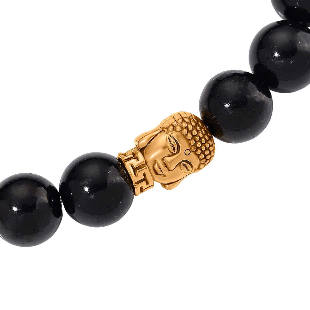 Natural Shungite Buddha Charm Bracelet (Size 7 BR-Stretchable) with Oxidised Yellow Gold tone 130.00 Ct. 8221072 4