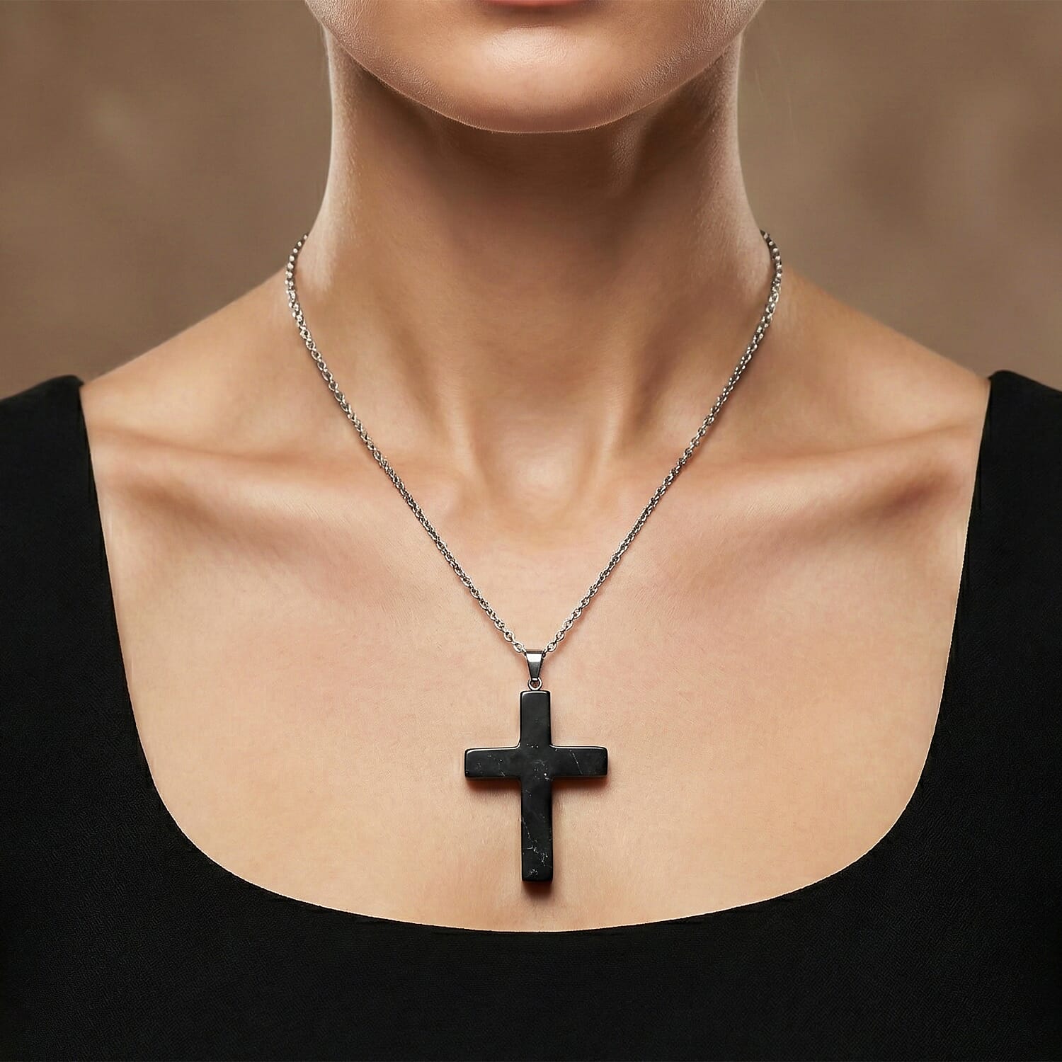 Natural Shungite Cross Necklace (Size - 20) 35.00 Ct. 8431481 2