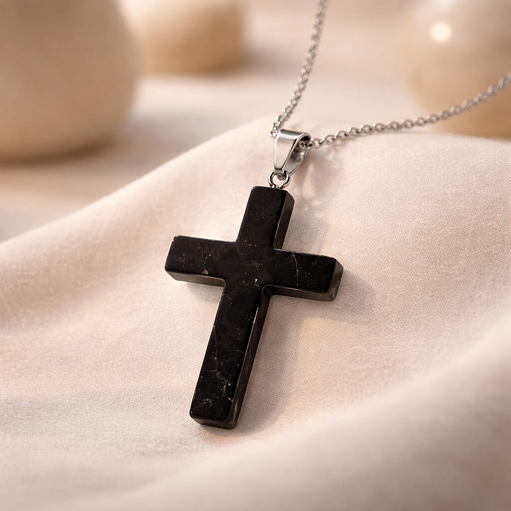Natural Shungite Cross Necklace (Size - 20) 35.00 Ct. 8431481 3