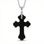 Shungite Rhodium Overlay Cross Pendant with Chain (Size 20) 15.00 Ct.