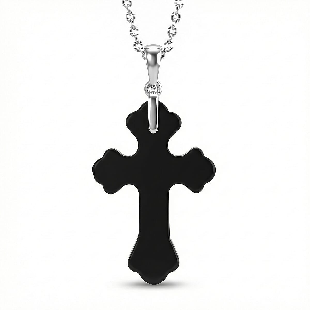 Shungite Rhodium Overlay Cross Pendant with Chain (Size 20) 15.00 Ct. 4451537 0