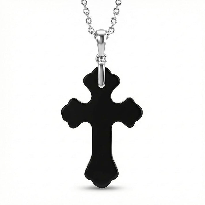 Shungite Rhodium Overlay Cross Pendant with Chain (Size 20) 15.00 Ct. 4451537 1