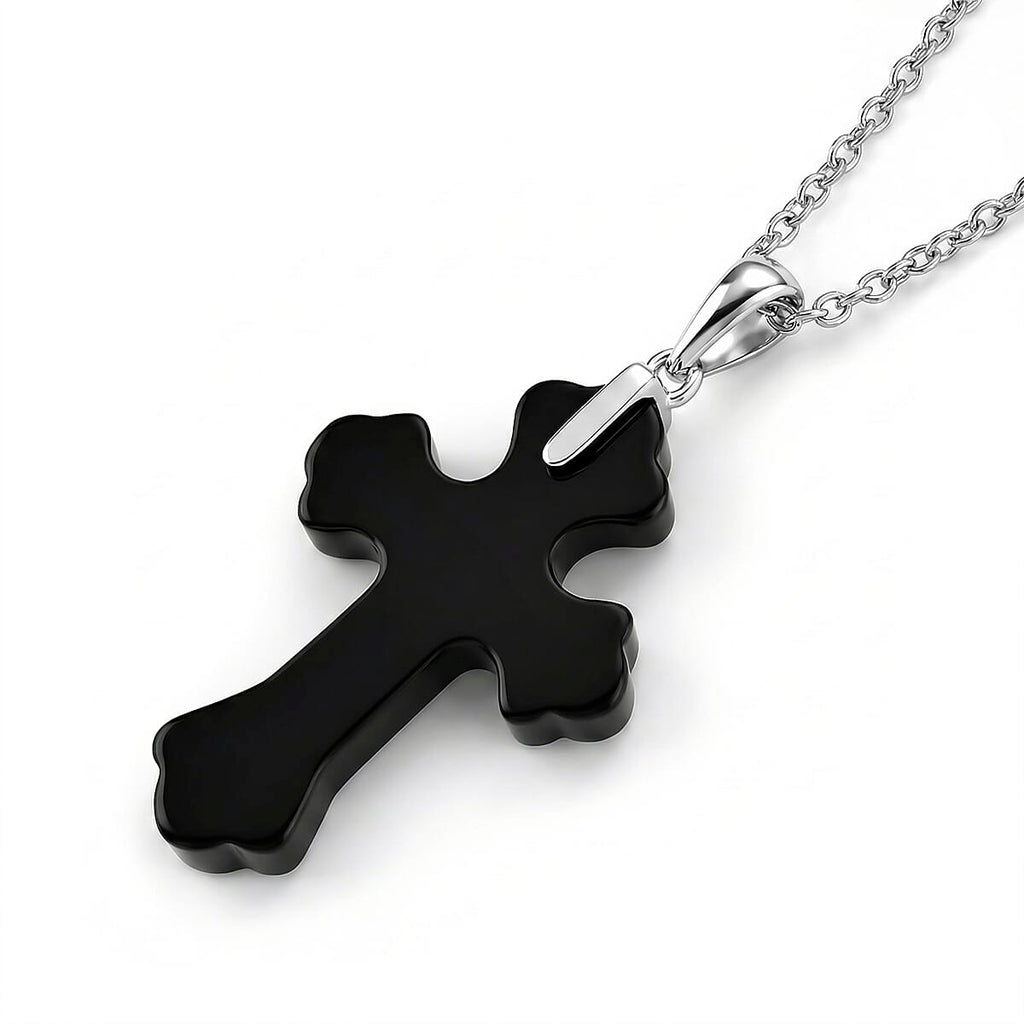 Shungite Rhodium Overlay Cross Pendant with Chain (Size 20) 15.00 Ct.