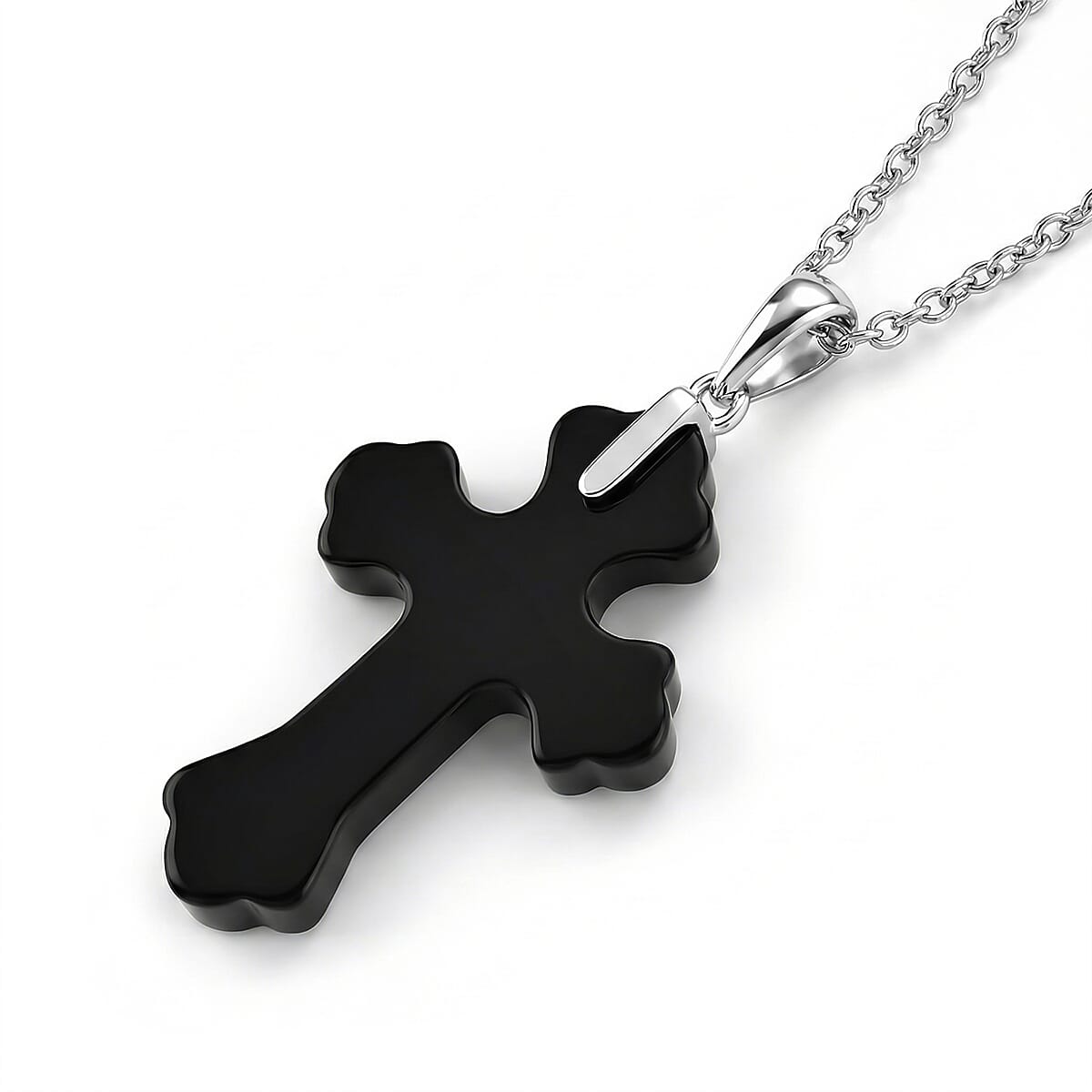 Shungite Rhodium Overlay Cross Pendant with Chain (Size 20) 15.00 Ct. 4451537 4
