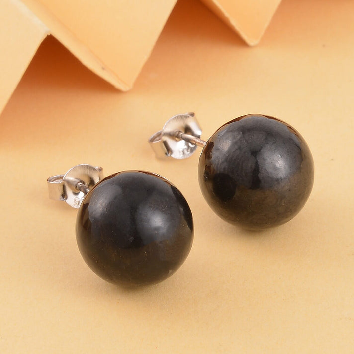 Natural Shungite Earrings with Push Backs in Rhodium Overlay Sterling Silver 12.00 Ct. 8143225 2
