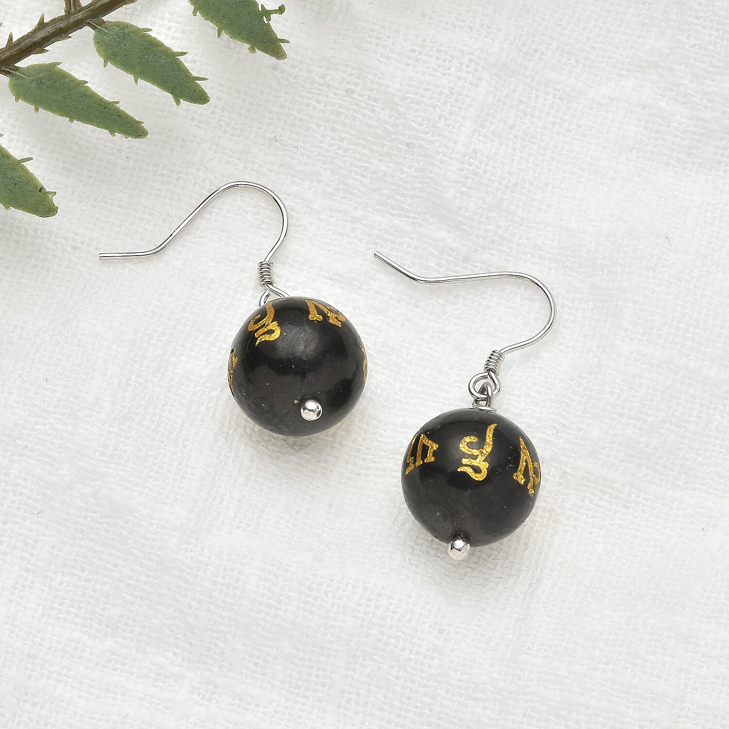 Shungite Earrings in Rhodium Overlay Sterling Silver 3886909 1