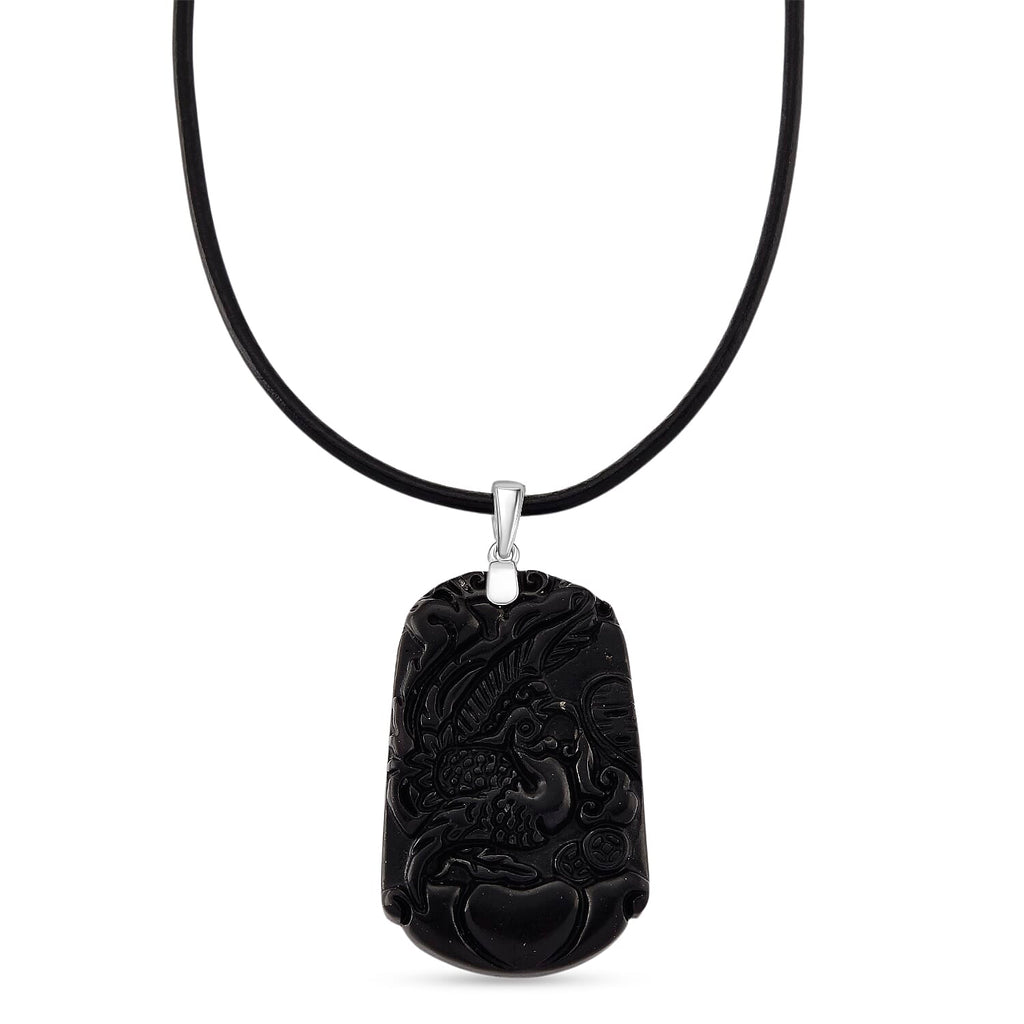 Natural Shungite Carved Phoenix Sterling Silver Pendant with Chain (Size - 20) 95.00 Ct.
