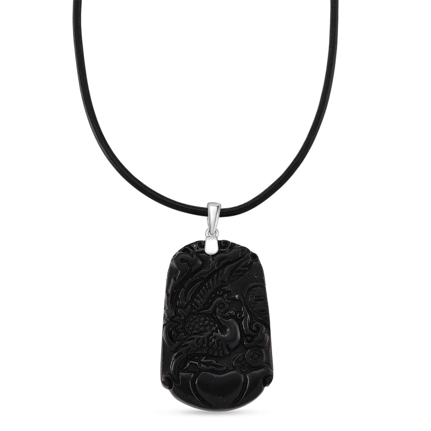 Natural Shungite Carved Phoenix Sterling Silver Pendant with Chain (Size - 20) 95.00 Ct. 4451524 0