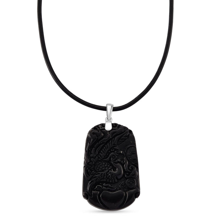 Natural Shungite Carved Phoenix Sterling Silver Pendant with Chain (Size - 20) 95.00 Ct. 4451524 1