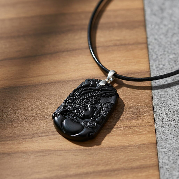 Natural Shungite Carved Phoenix Sterling Silver Pendant with Chain (Size - 20) 95.00 Ct. 4451524 2