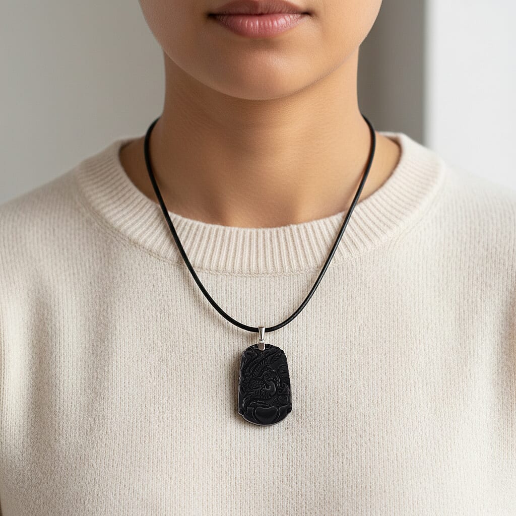 Natural Shungite Carved Phoenix Sterling Silver Pendant with Chain (Size - 20) 95.00 Ct. 4451524 3